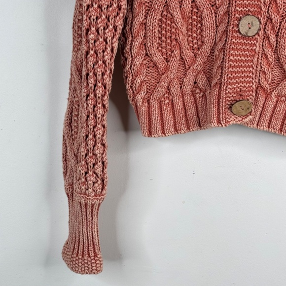 Anthropologie Pilcro Cropped Chunky Cardigan XS Pumpkin Fisherman Cable Knit Y2K - Picture 5 of 12